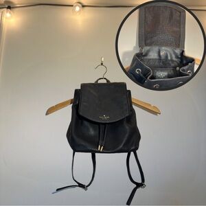 kate spade Black Pebble Leather Drawstring Backpack with Flap